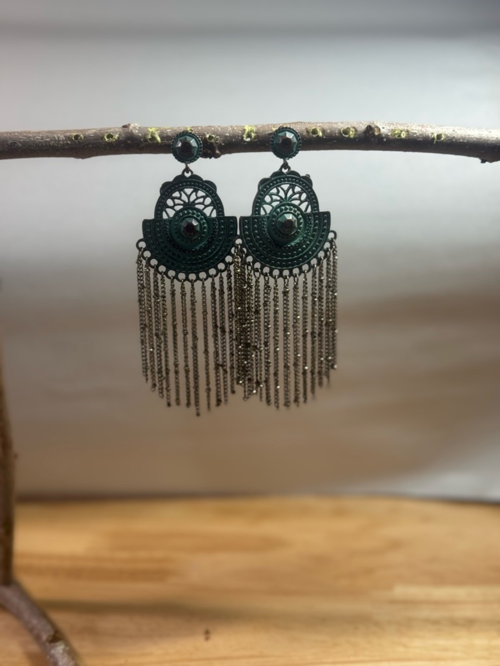 Green Filigree Fringe Drop Earrings - Women Jewelry
